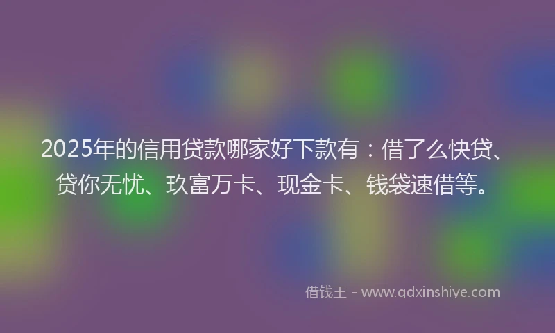 2025年的信用贷款哪家好下款有：借了么快贷、贷你无忧、玖富万卡、现金卡、钱袋速借等。