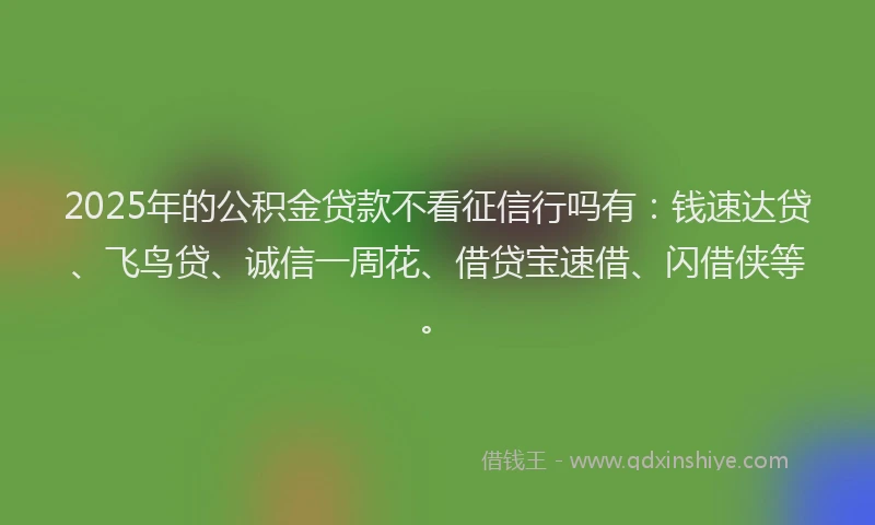 2025年的公积金贷款不看征信行吗有：钱速达贷、飞鸟贷、诚信一周花、借贷宝速借、闪借侠等。