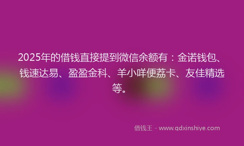 2025年的借钱直接提到微信余额有：金诺钱包、钱速达易、盈盈金科、羊小咩便荔卡、友佳精选等。