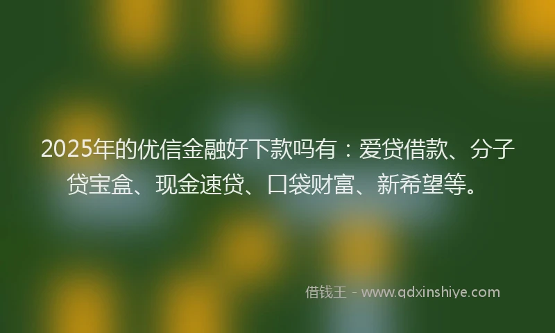 2025年的优信金融好下款吗有：爱贷借款、分子贷宝盒、现金速贷、口袋财富、新希望等。