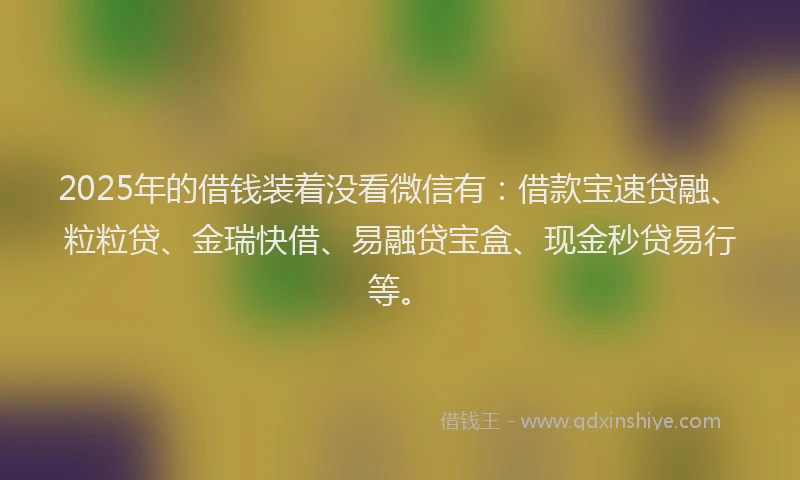 2025年的借钱装着没看微信有：借款宝速贷融、粒粒贷、金瑞快借、易融贷宝盒、现金秒贷易行等。