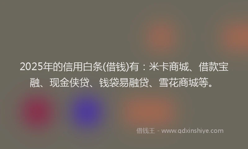 2025年的信用白条(借钱)有：米卡商城、借款宝融、现金侠贷、钱袋易融贷、雪花商城等。
