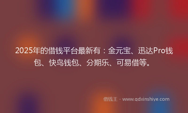 2025年的借钱平台最新有：金元宝、迅达Pro钱包、快鸟钱包、分期乐、可易借等。