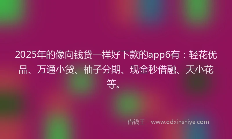 2025年的像向钱贷一样好下款的app6有：轻花优品、万通小贷、柚子分期、现金秒借融、天小花等。