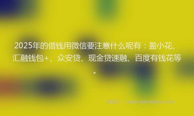 2025年的借钱用微信要注意什么呢有：盈小花、汇融钱包+、众安贷、现金贷速融、百度有钱花等。