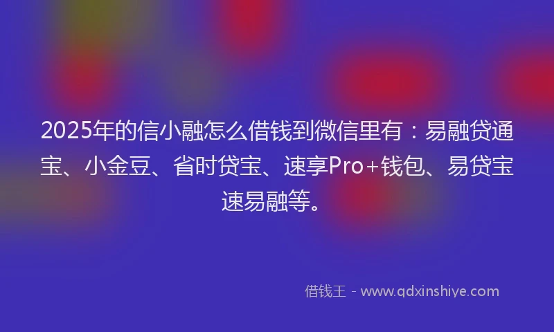 2025年的信小融怎么借钱到微信里有：易融贷通宝、小金豆、省时贷宝、速享Pro+钱包、易贷宝速易融等。
