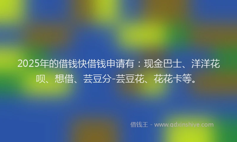 2025年的借钱快借钱申请有：现金巴士、洋洋花呗、想借、芸豆分-芸豆花、花花卡等。