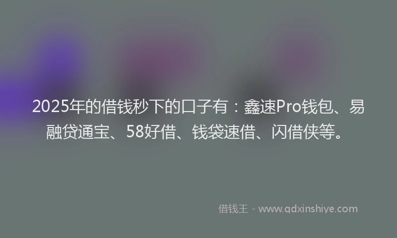 2025年的借钱秒下的口子有：鑫速Pro钱包、易融贷通宝、58好借、钱袋速借、闪借侠等。