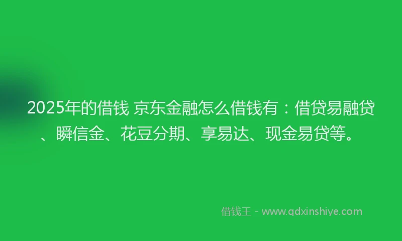 2025年的借钱 京东金融怎么借钱有：借贷易融贷、瞬信金、花豆分期、享易达、现金易贷等。