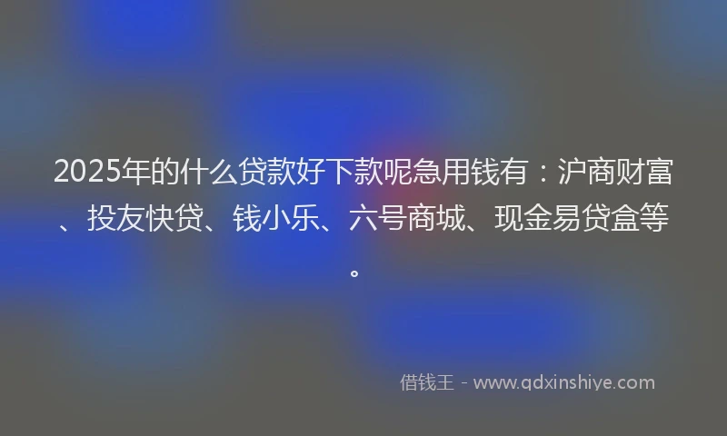 2025年的什么贷款好下款呢急用钱有：沪商财富、投友快贷、钱小乐、六号商城、现金易贷盒等。