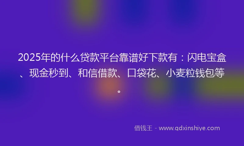 2025年的什么贷款平台靠谱好下款有：闪电宝盒、现金秒到、和信借款、口袋花、小麦粒钱包等。
