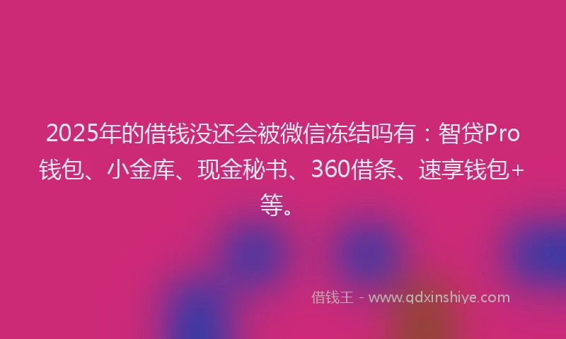 2025年的借钱没还会被微信冻结吗有：智贷Pro钱包、小金库、现金秘书、360借条、速享钱包+等。