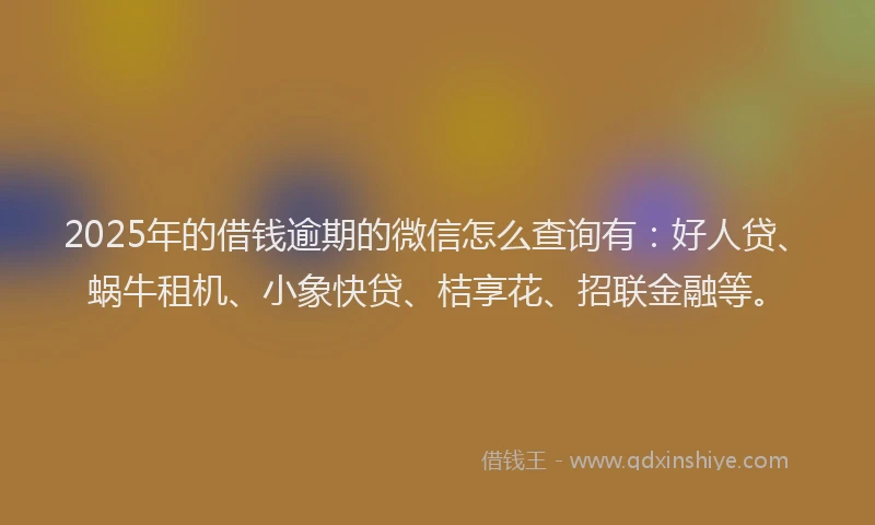 2025年的借钱逾期的微信怎么查询有：好人贷、蜗牛租机、小象快贷、桔享花、招联金融等。