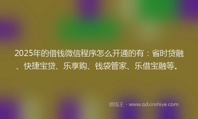 2025年的借钱微信程序怎么开通的有：省时贷融、快捷宝贷、乐享购、钱袋管家、乐借宝融等。