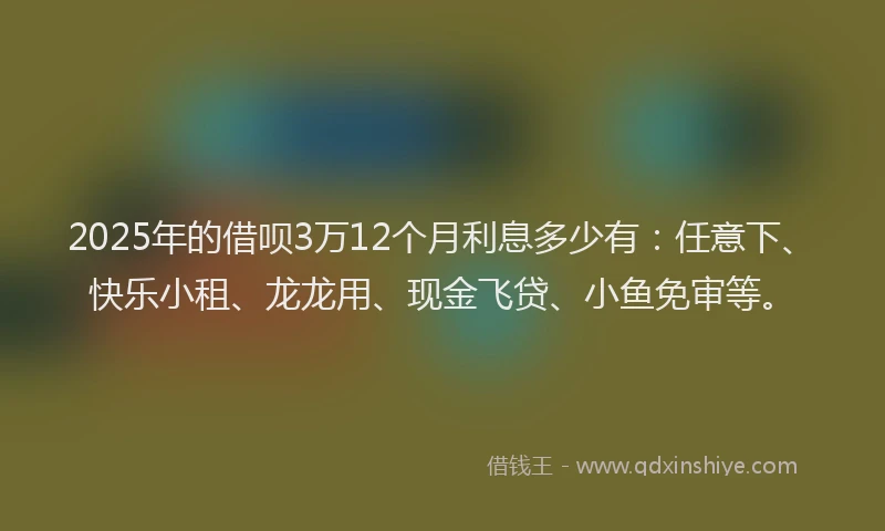 2025年的借呗3万12个月利息多少有：任意下、快乐小租、龙龙用、现金飞贷、小鱼免审等。