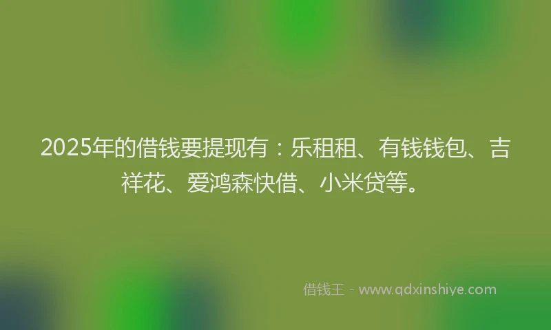 2025年的借钱要提现有：乐租租、有钱钱包、吉祥花、爱鸿森快借、小米贷等。
