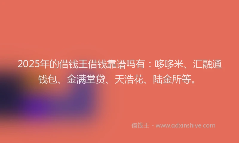 2025年的借钱王借钱靠谱吗有：哆哆米、汇融通钱包、金满堂贷、天浩花、陆金所等。