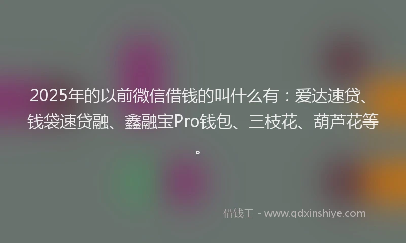 2025年的以前微信借钱的叫什么有：爱达速贷、钱袋速贷融、鑫融宝Pro钱包、三枝花、葫芦花等。