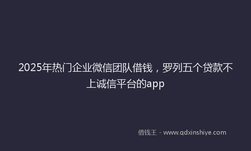 2025年热门企业微信团队借钱，罗列五个贷款不上诚信平台的app