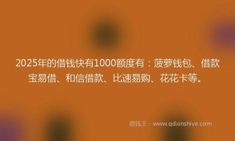 2025年的借钱快有1000额度有：菠萝钱包、借款宝易借、和信借款、比速易购、花花卡等。
