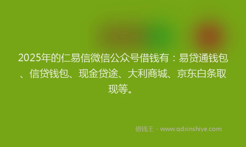 2025年的仁易信微信公众号借钱有：易贷通钱包、信贷钱包、现金贷途、大利商城、京东白条取现等。