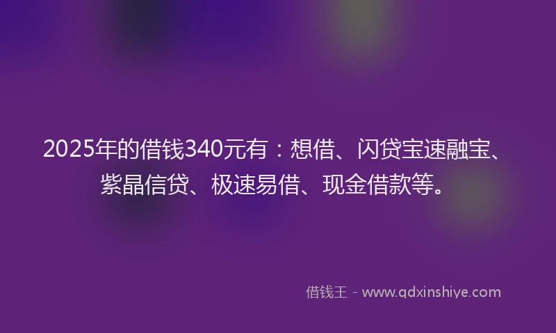 2025年的借钱340元有：想借、闪贷宝速融宝、紫晶信贷、极速易借、现金借款等。