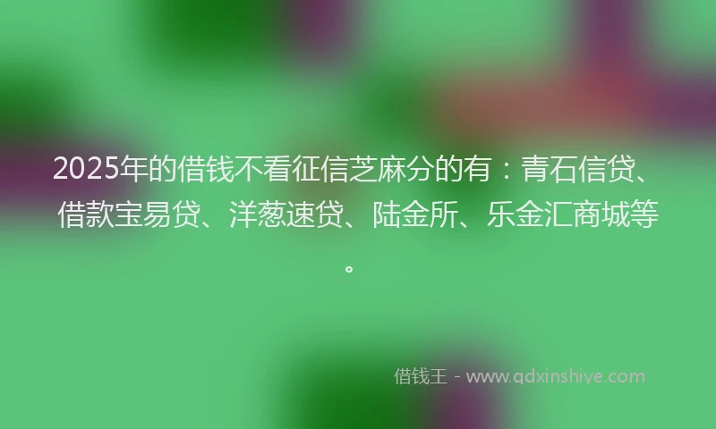 2025年的借钱不看征信芝麻分的有：青石信贷、借款宝易贷、洋葱速贷、陆金所、乐金汇商城等。
