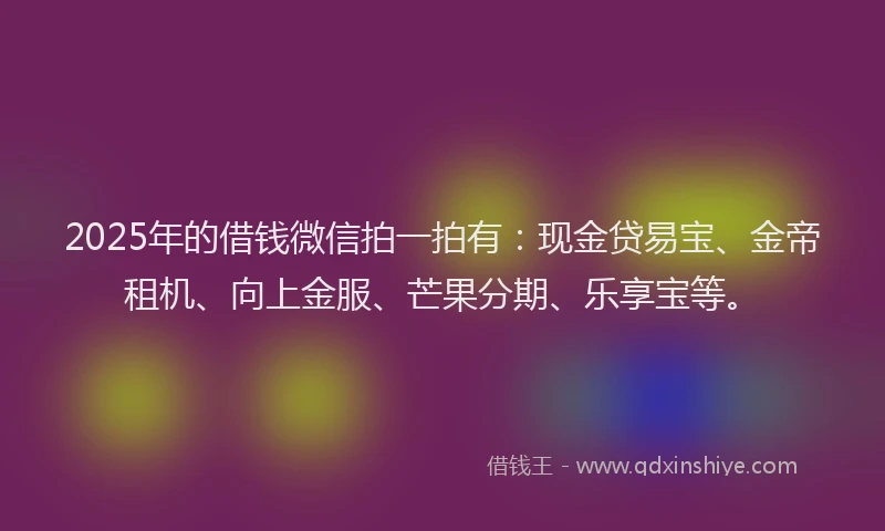 2025年的借钱微信拍一拍有：现金贷易宝、金帝租机、向上金服、芒果分期、乐享宝等。