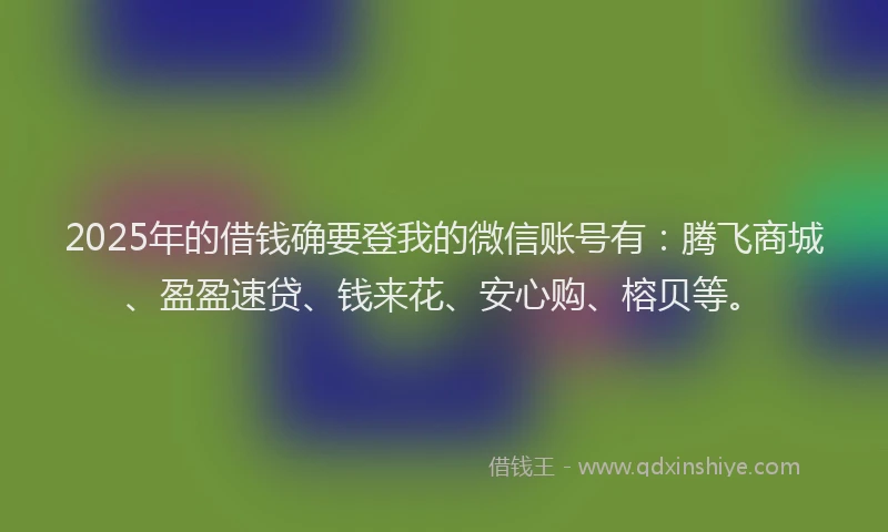 2025年的借钱确要登我的微信账号有：腾飞商城、盈盈速贷、钱来花、安心购、榕贝等。