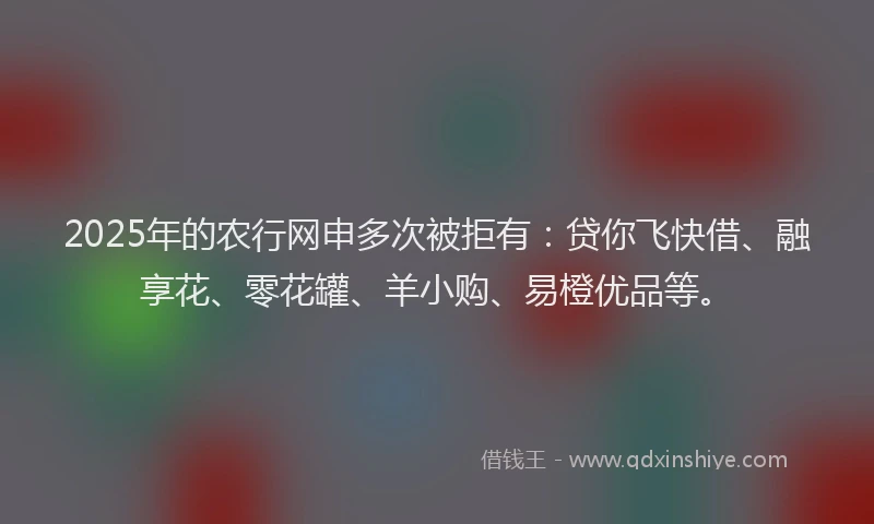 2025年的农行网申多次被拒有：贷你飞快借、融享花、零花罐、羊小购、易橙优品等。