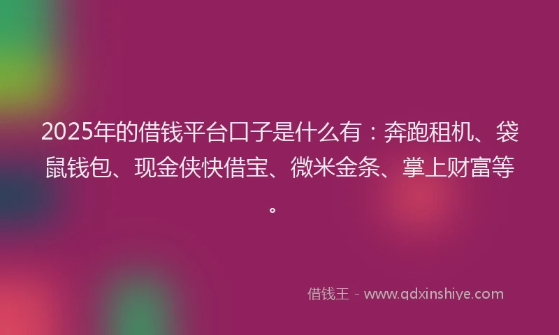 2025年的借钱平台口子是什么有：奔跑租机、袋鼠钱包、现金侠快借宝、微米金条、掌上财富等。