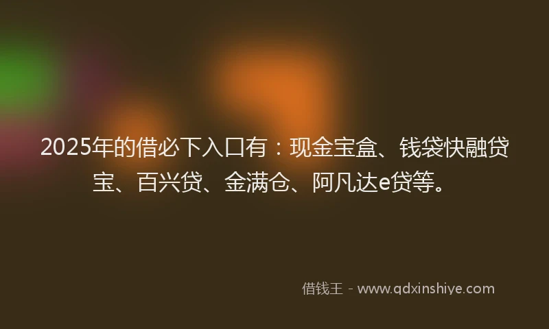 2025年的借必下入口有：现金宝盒、钱袋快融贷宝、百兴贷、金满仓、阿凡达e贷等。