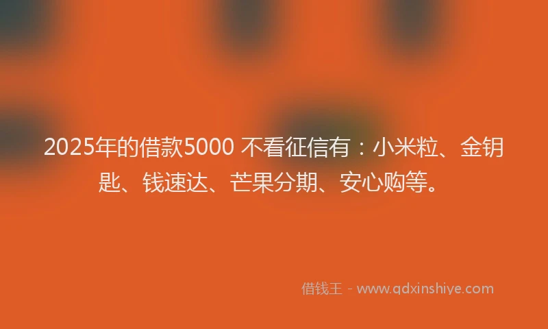 2025年的借款5000 不看征信有：小米粒、金钥匙、钱速达、芒果分期、安心购等。