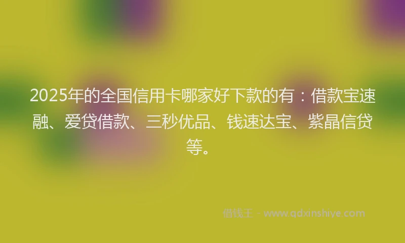 2025年的全国信用卡哪家好下款的有：借款宝速融、爱贷借款、三秒优品、钱速达宝、紫晶信贷等。