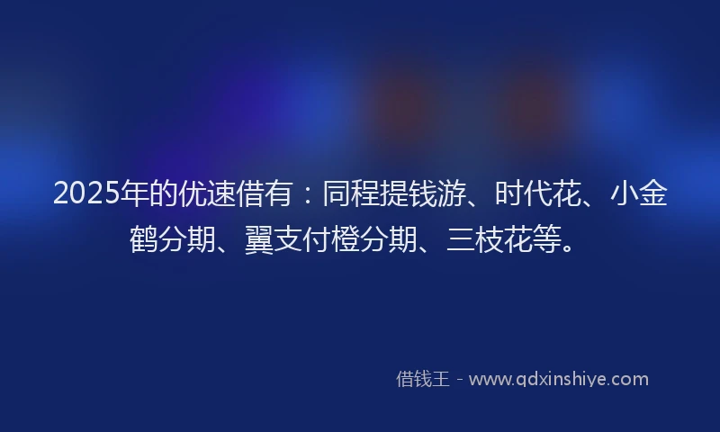 2025年的优速借有：同程提钱游、时代花、小金鹤分期、翼支付橙分期、三枝花等。