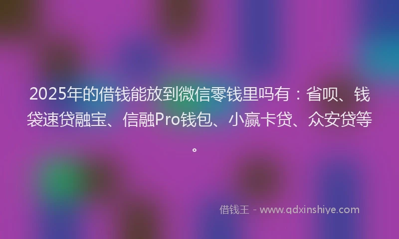 2025年的借钱能放到微信零钱里吗有：省呗、钱袋速贷融宝、信融Pro钱包、小赢卡贷、众安贷等。