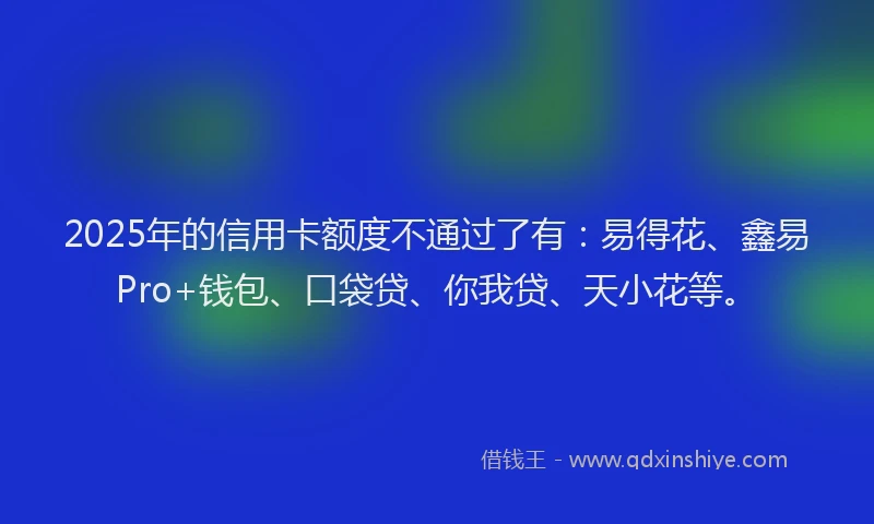 2025年的信用卡额度不通过了有：易得花、鑫易Pro+钱包、口袋贷、你我贷、天小花等。