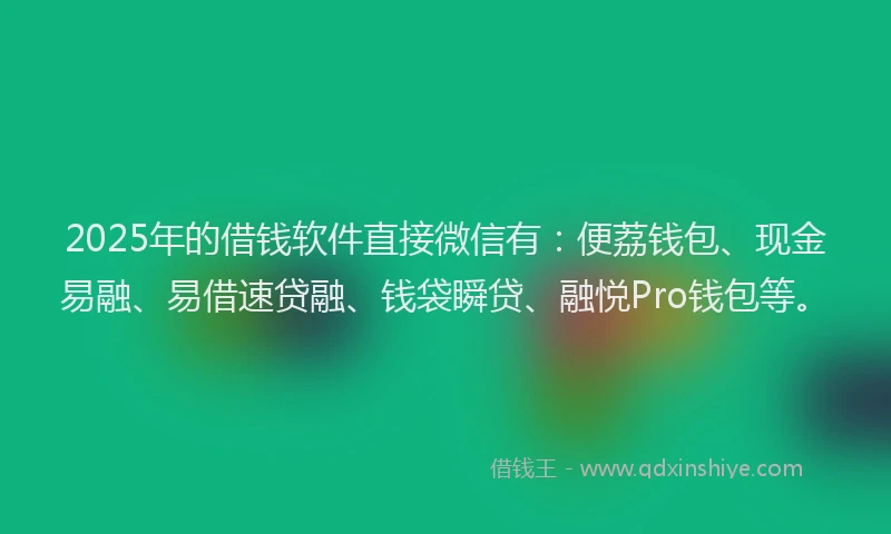 2025年的借钱软件直接微信有：便荔钱包、现金易融、易借速贷融、钱袋瞬贷、融悦Pro钱包等。