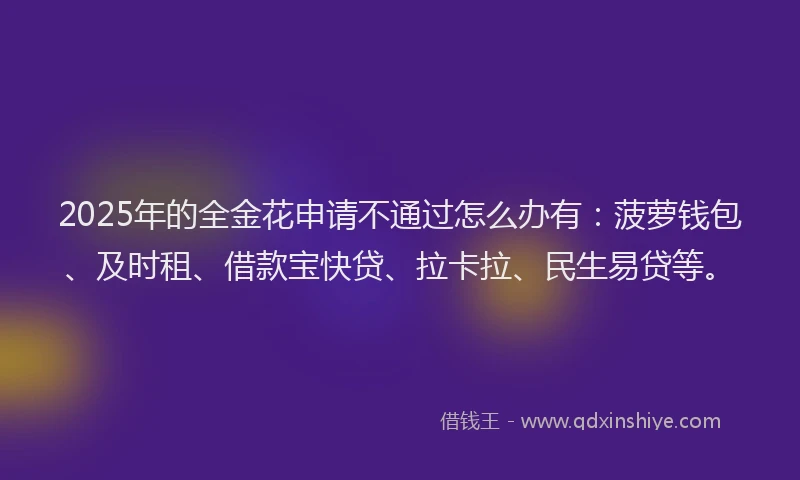2025年的全金花申请不通过怎么办有：菠萝钱包、及时租、借款宝快贷、拉卡拉、民生易贷等。