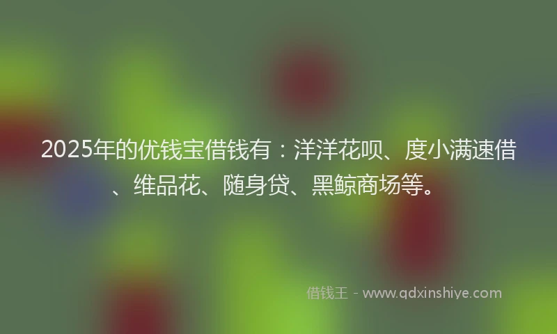 2025年的优钱宝借钱有：洋洋花呗、度小满速借、维品花、随身贷、黑鲸商场等。