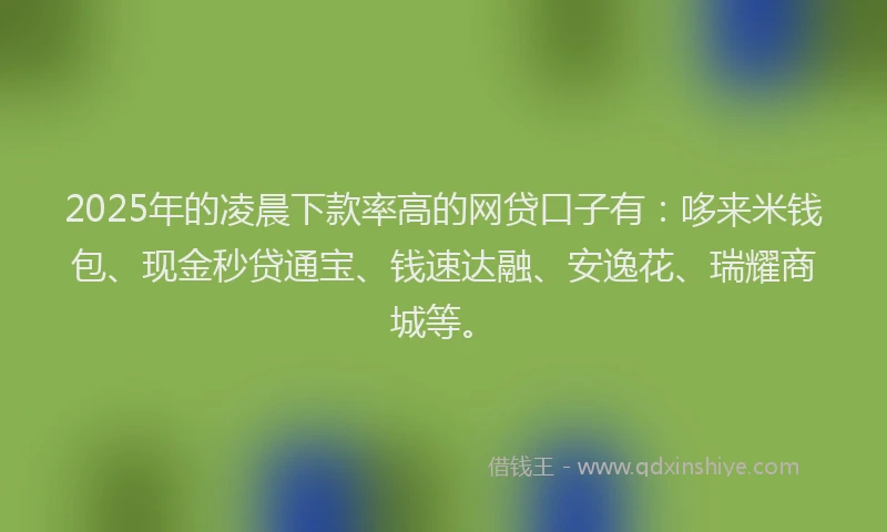 2025年的凌晨下款率高的网贷口子有：哆来米钱包、现金秒贷通宝、钱速达融、安逸花、瑞耀商城等。