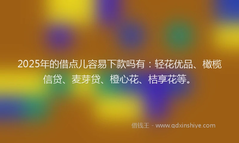 2025年的借点儿容易下款吗有：轻花优品、橄榄信贷、麦芽贷、橙心花、桔享花等。