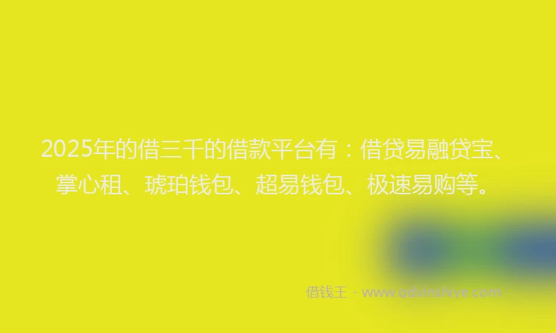 2025年的借三千的借款平台有：借贷易融贷宝、掌心租、琥珀钱包、超易钱包、极速易购等。
