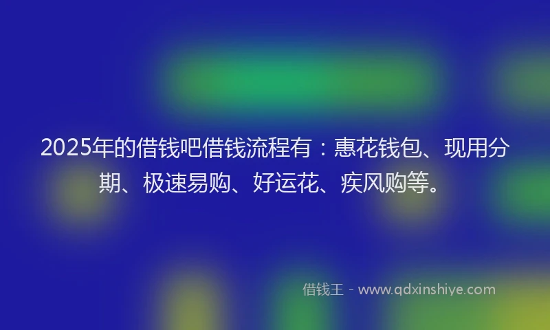 2025年的借钱吧借钱流程有：惠花钱包、现用分期、极速易购、好运花、疾风购等。