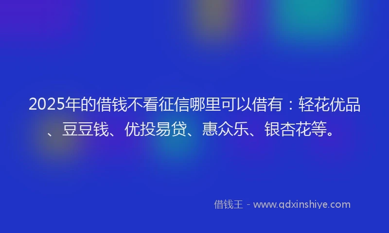 2025年的借钱不看征信哪里可以借有：轻花优品、豆豆钱、优投易贷、惠众乐、银杏花等。