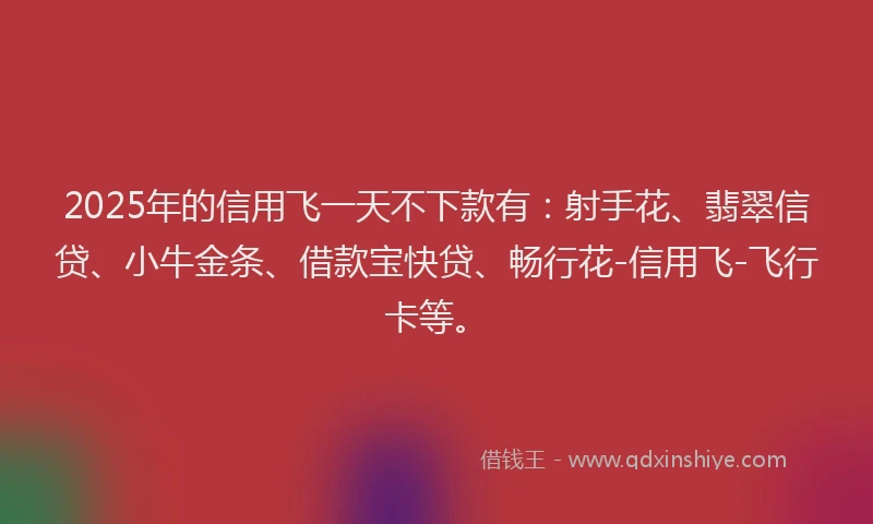 2025年的信用飞一天不下款有：射手花、翡翠信贷、小牛金条、借款宝快贷、畅行花-信用飞-飞行卡等。