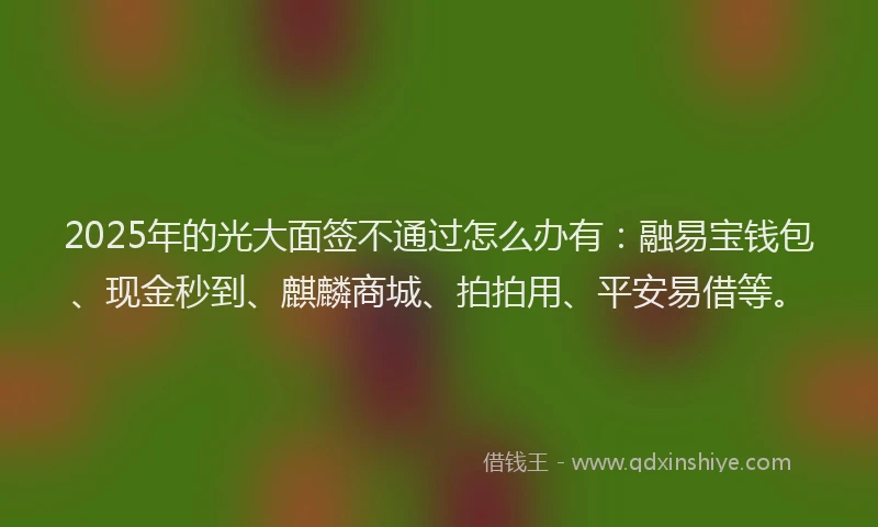 2025年的光大面签不通过怎么办有：融易宝钱包、现金秒到、麒麟商城、拍拍用、平安易借等。