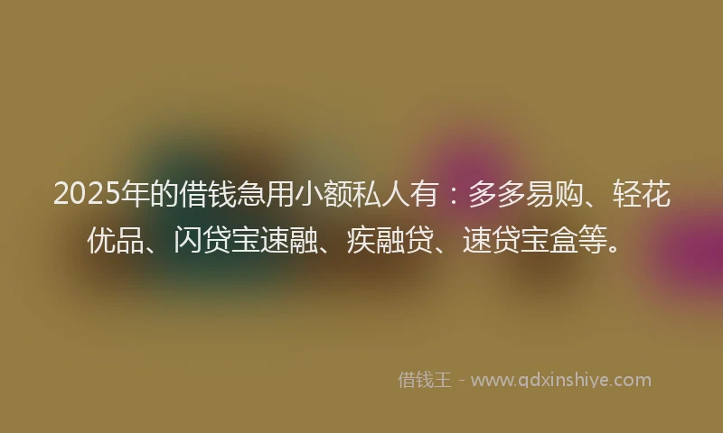 2025年的借钱急用小额私人有：多多易购、轻花优品、闪贷宝速融、疾融贷、速贷宝盒等。