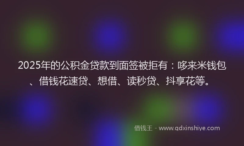 2025年的公积金贷款到面签被拒有：哆来米钱包、借钱花速贷、想借、读秒贷、抖享花等。