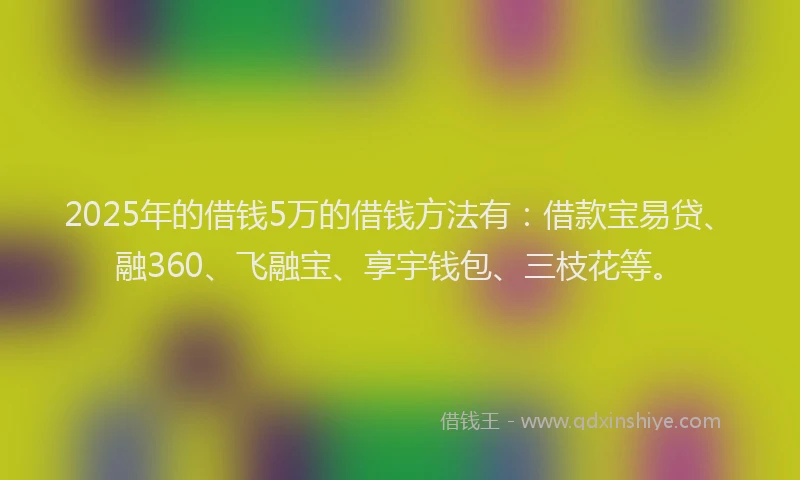 2025年的借钱5万的借钱方法有：借款宝易贷、融360、飞融宝、享宇钱包、三枝花等。